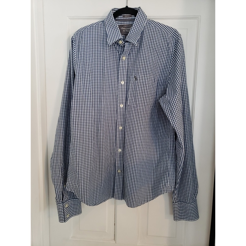 Abercrombie Fitch Men Preppy Button Up Muscle Shirt XL Long Sleeve Plaid Moose